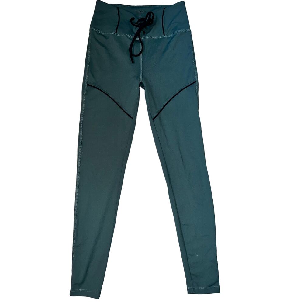 Year of Ours Womens tie front  Green and Black trimmed Leggings size medium